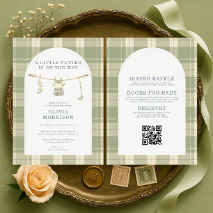 Invitación Fiesta de Baby Shower de Golf Preppy Plaid Todo en