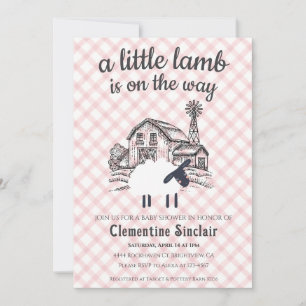 Invitación Fiesta de Baby Shower de granja de corderito rojo