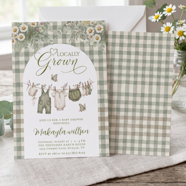 Invitación Fiesta de Baby Shower de granja de gingham verde s (Subido por el creador)