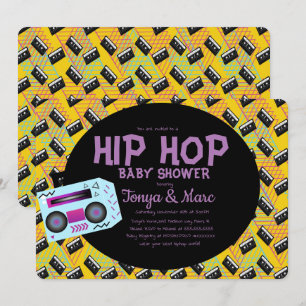 Invitación Fiesta de Baby Shower de Hip Hop con Cassette Boom