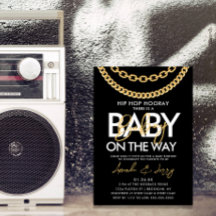 Fiesta de Baby Shower de Hip Hop Negra y Dorada