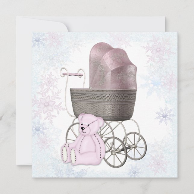 Invitación Fiesta de Baby Shower de Invierno Copo de Nieve Ro (Anverso)