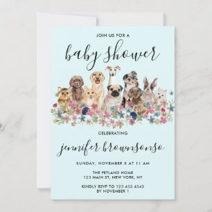 Invitación Fiesta de Baby Shower de la familia de mascotas Bl
