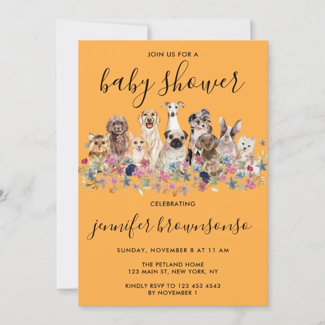 Invitación Fiesta de Baby Shower de la familia de mascotas Or (Anverso)