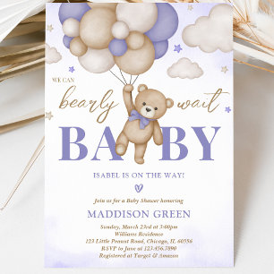 Invitación Fiesta de Baby Shower de la Niña Oso Boho Morado