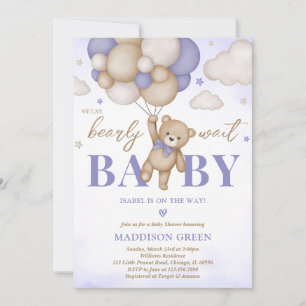 Invitación Fiesta de Baby Shower de la Niña Oso Boho Morado