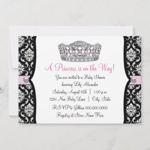 Invitación Fiesta de Baby Shower de la Princesa Rosa Damask N