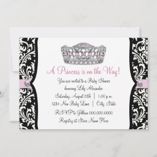 Invitación Fiesta de Baby Shower de la Princesa Rosa Damask N