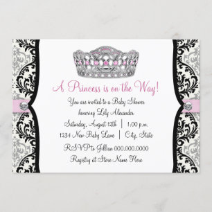 Invitación Fiesta de Baby Shower de la Princesa Rosa Damask N