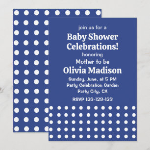 Invitación Fiesta de Baby Shower de Lunares Blancos y Azules