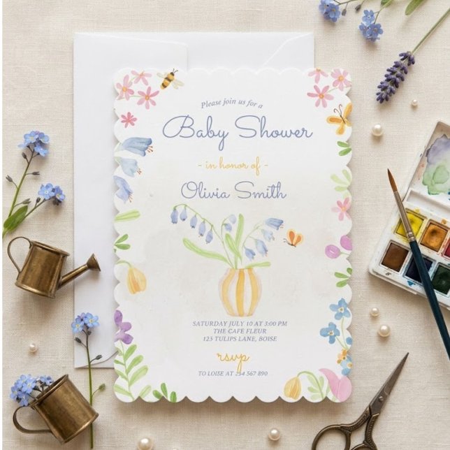 Invitación Fiesta de Baby Shower de Maceta de Flores de Jardí (Subido por el creador)