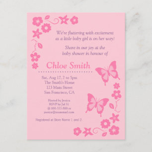 Invitación Fiesta de baby shower de mariposa rosa elegante