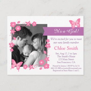 Invitación Fiesta de baby shower de mariposa rosa elegante
