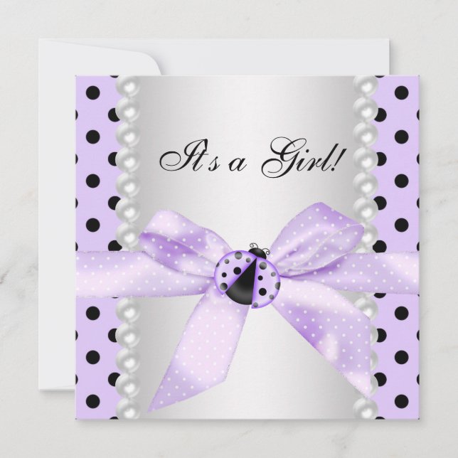 Invitación Fiesta de Baby Shower de Mariquita Morada (Anverso)