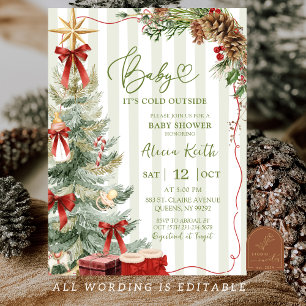 Invitación Fiesta de Baby Shower de Navidad con Rayas Diverti