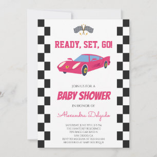 Invitación Fiesta de Baby Shower de Niña con Auto de Carreras
