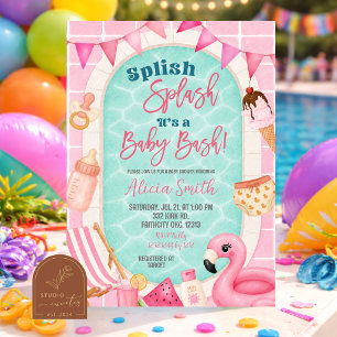 Invitación Fiesta de baby shower de niña con piscina rosa