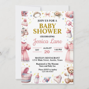 Invitación Fiesta de Baby Shower de Niña Rosa Bonita