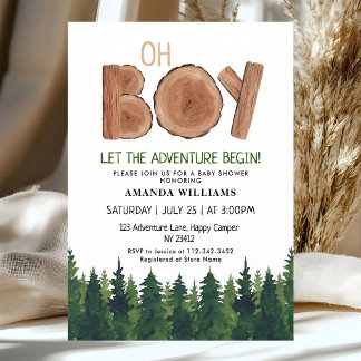 Invitación Fiesta de Baby Shower de Niño Aventura Rústica del