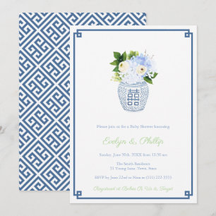 Invitación Fiesta de Baby Shower de Niño con Azul Marino y Ch
