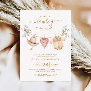 Invitación Fiesta de Baby Shower de Niño Vaquero Rústico Occi