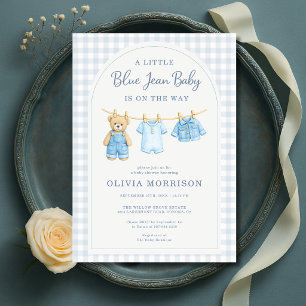 Invitación Fiesta de Baby Shower de Osito de Mezclilla Azul