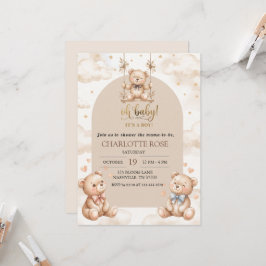 Invitación Fiesta de Baby Shower de Oso de Peluche Es Niño o