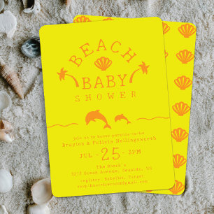 Invitación Fiesta de Baby Shower de Palmas y Delfines Amarill