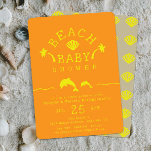 Invitación Fiesta de Baby Shower de Palmas y Delfines Naranja