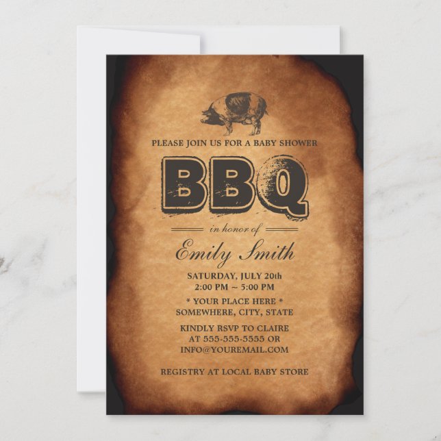 Invitación Fiesta de Baby Shower de parrillada de asado de ce (Anverso)