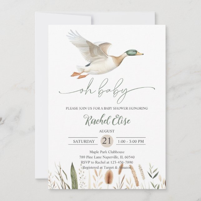 Invitación Fiesta de Baby Shower de Pato (Anverso)