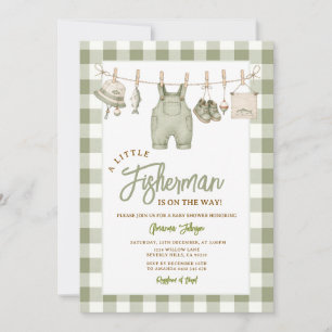 Invitación Fiesta de Baby Shower de Pescador en Verde Salvia 