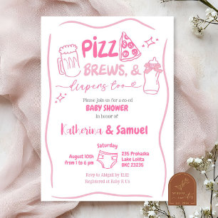 Invitación Fiesta de Baby Shower de Pizza Rosa, Cervezas y Pa