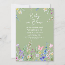 Invitación Fiesta de Baby Shower de Primavera Verde Salvia Be