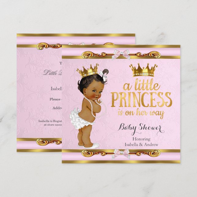 Invitación Fiesta de Baby Shower de Princesa Étnica Rosa Dora (Anverso / Reverso)