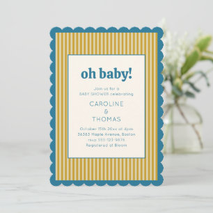Invitación Fiesta de Baby Shower de Raya Vintage Azul Amarill