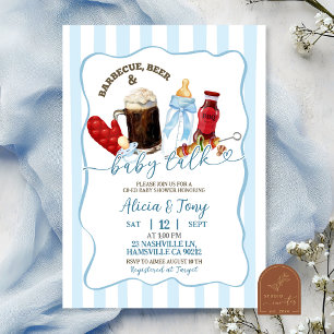 Invitación Fiesta de Baby Shower de Rayas Azules BBQ Pañales 