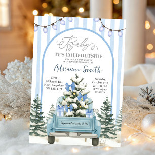 Invitación Fiesta de Baby Shower de Rayas Caprichosas Azules 