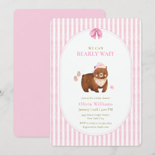 Invitación Fiesta de Baby Shower de Rayas Clásicas Rosadas No