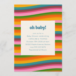 Invitación Fiesta de Baby Shower de Rayas Onduladas Retro Col