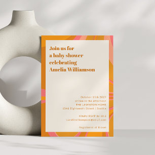 Invitación Fiesta de Baby Shower de Remolino Retro Naranja Ro