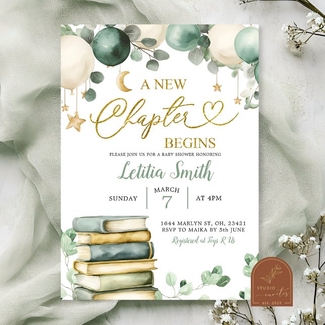 Invitación Fiesta de Baby Shower de Sage Greenery Storybook (Subido por el creador)