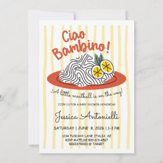 Invitación Fiesta de Baby Shower de Tema Italiano Pasta Ciao