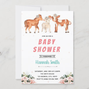 Invitación Fiesta de baby shower de vaca caballo oveja granja