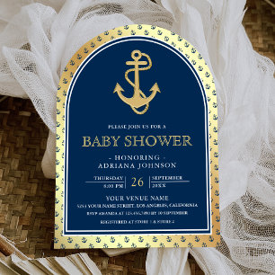 Invitación Fiesta de Baby Shower del Ancla de Oro Azul Maríti