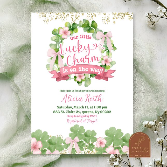 Invitación Fiesta de Baby Shower del Arco Coquette St Patrick (Subido por el creador)