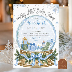 Invitación Fiesta de Baby Shower del Globo de Nieve Azul Coqu