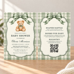 Invitación Fiesta de Baby Shower del Oso de Peluche Verde Sag