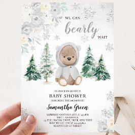 Invitación Fiesta de Baby Shower del Oso Invernal Plateado