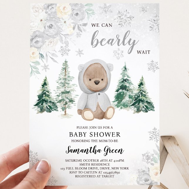 Invitación Fiesta de Baby Shower del Oso Invernal Plateado (Subido por el creador)